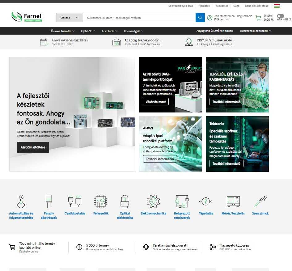 farnell webshop főoldala