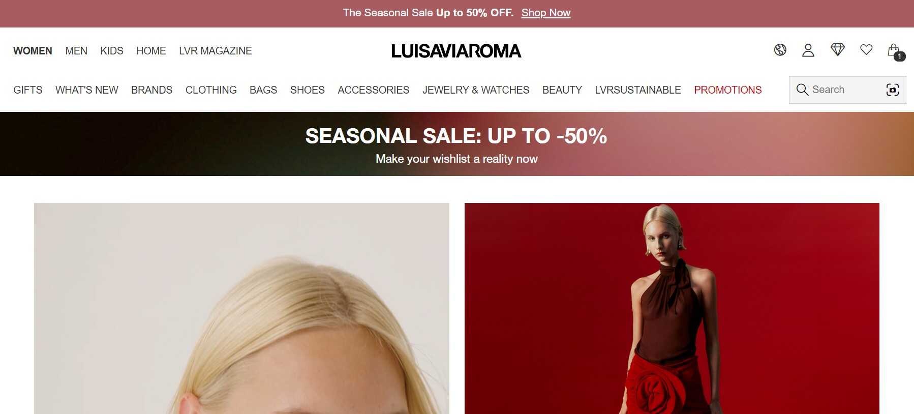 a Luisaviaroma webshop főoldala