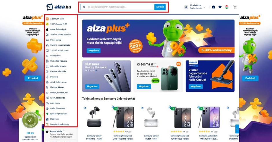 Termékek keresése a webáruházban